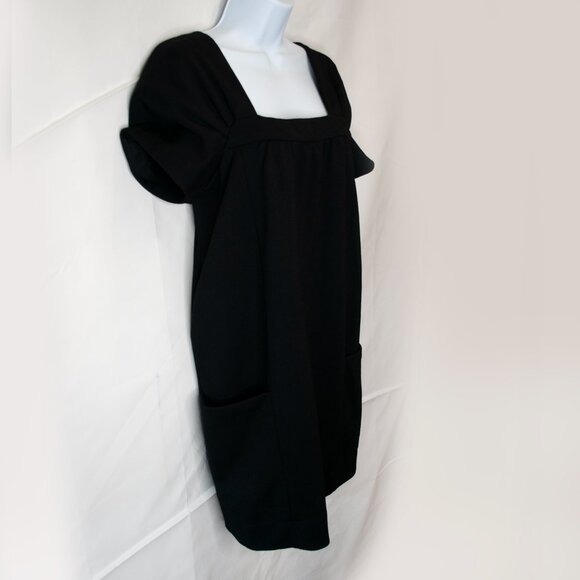 Vince Wool Blend Shift Dress 4 Black Square Neck Pockets Minimalist Casual AA03X - Picture 2 of 5